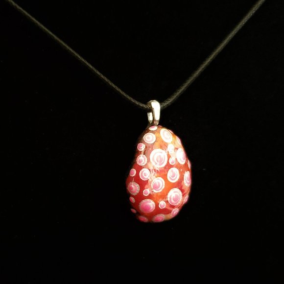 Hand Painted Dot Art Pendant, Pearl and Hot Pink - Picture 2 of 9